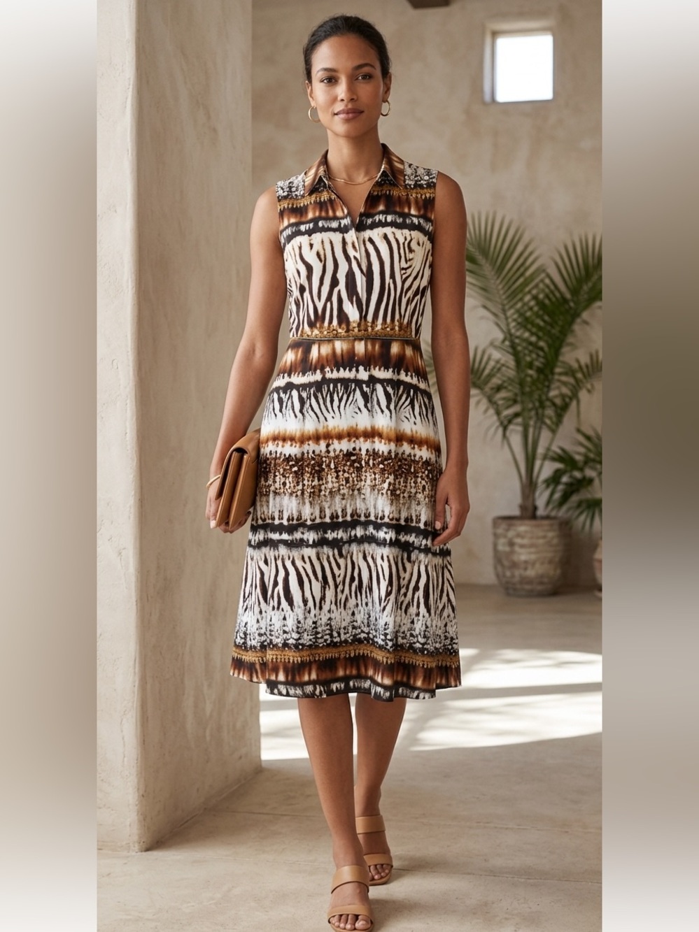 Lafayette 148 New York Zebra Animal Safari Print Sleeveless Sheath Dress Sz 6